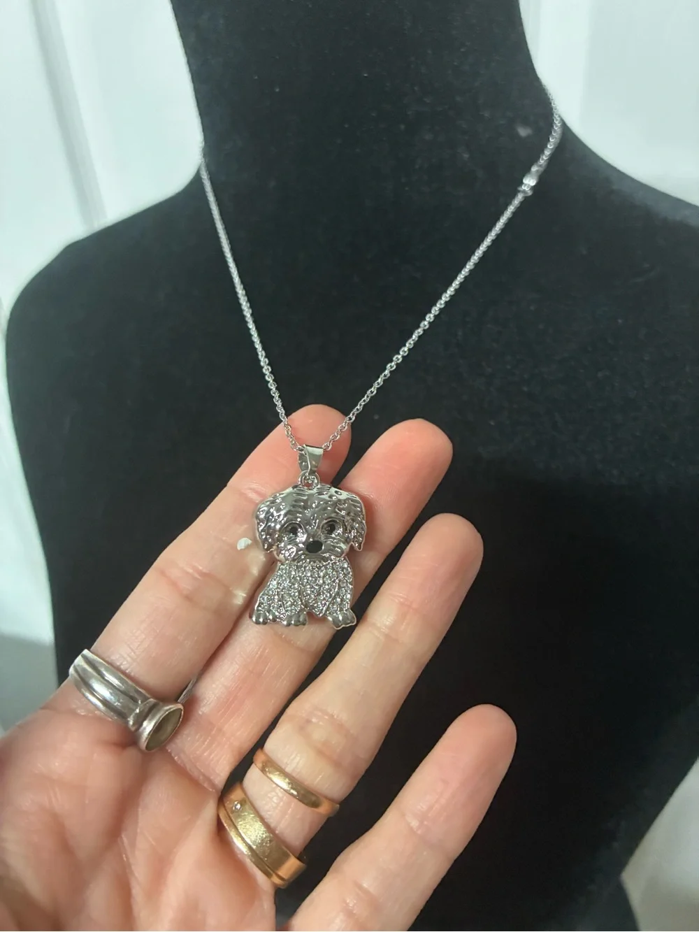 Silver Dog Pendant Necklace - Sparkling Puppy Charm